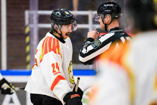 Brynäs Hannes Björninen i samtal med linjedomaren