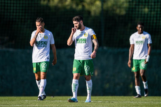 Loret Sadiku and Nahir Besara of Hammarby look dejected