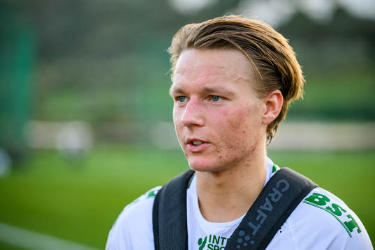 August Mikkelsen of Hammarby is interviewed by the media