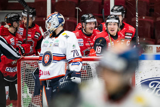 Malmö Redhawks Emil Sylvegård och Marcus Sylvegård jublar