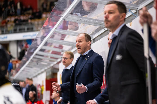 HV71s tränare Johan Lindbom jublar