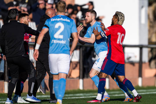 Lasse Nielsen of Malmö FF and Ferreira Jesus of Dallas