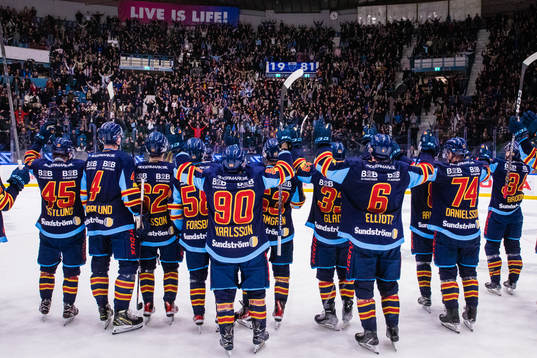 Djurgårdens spelare jublar med supportrar