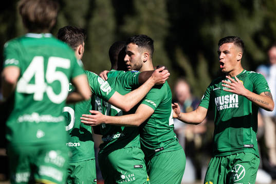 Abdelrahman Saidi of Hammarby celebrates with teammates