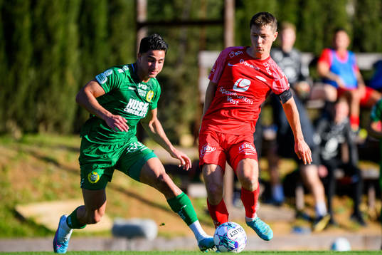 Jusef Erabi of Hammarby and Mathias Rasmussen of Brann