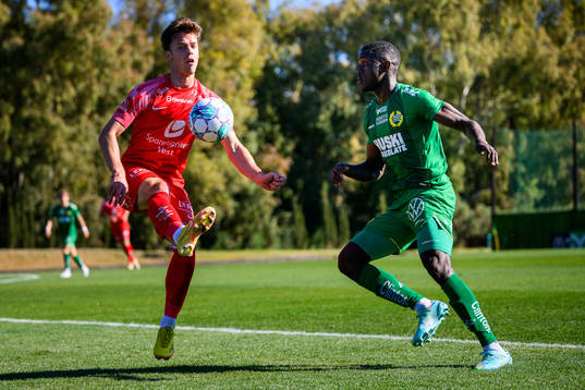 Ibrahima Fofana of Hammarby and Felix Horn Myhre of Brann