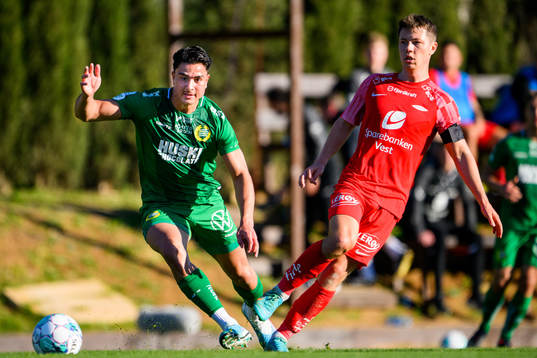 Jusef Erabi of Hammarby and Mathias Rasmussen of Brann