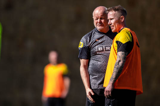 Tränare Per-Mathias Høgmo och Mikkel Rygaard Jensen