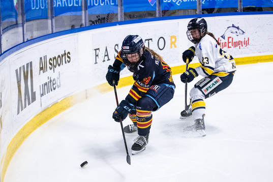 Djurgårdens Alexis Mauermann och HV71s Sanni Hakala