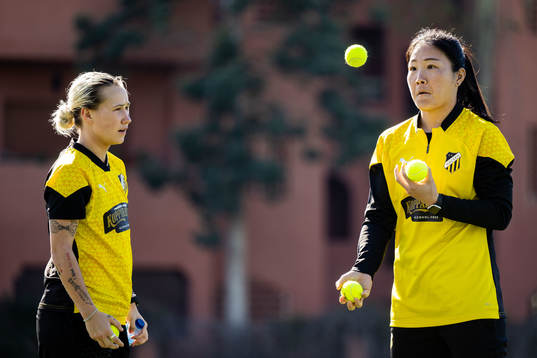 Marika Bergman Lundin och målvakt Younggeul Yoon