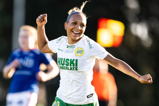 Madelen Janogy of Hammarby celebrates scoring 1-2