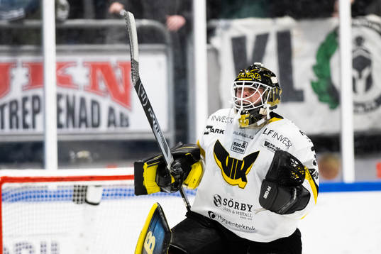 Västerås målvakt Johan Gustafsson jublar