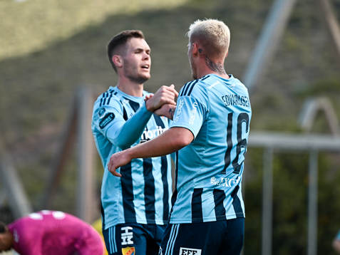 Djurgårdens Jacob Bergström och Victor Edvardsen jublar
