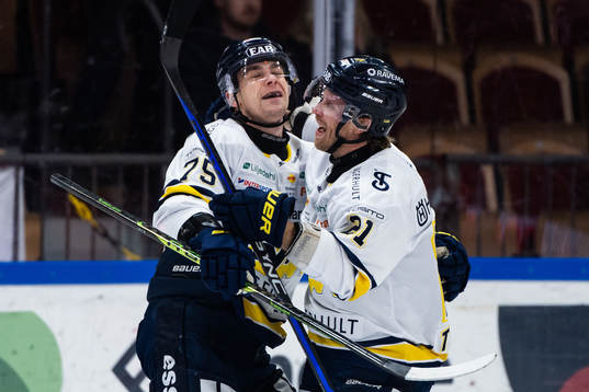 HV71s Radan Lenc och Mattias Tedenby jublar