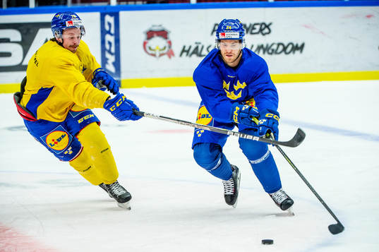 Jonathan Dahlén and Oscar Lindberg of Sweden at a practice