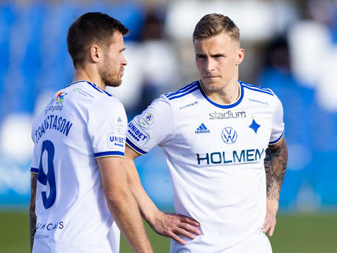 Norrköpings Arnór Traustason och Marco Lund innan