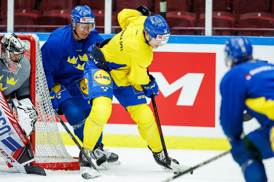 Dennis Rasmussen and Carl Klingberg of Sweden at a practice
