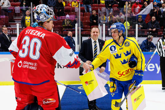 goaltender Ales Stezka of Czech Republic and André