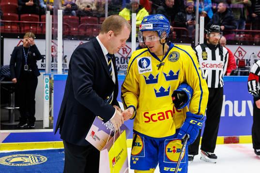 André Petersson of Sweden is awarded player of the game