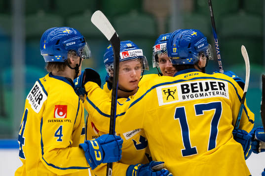 Rasmus Rudslätt of Sweden celebrate