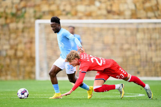 Mohamed Buya Turay of Malmö FF and Thomas Thiesson