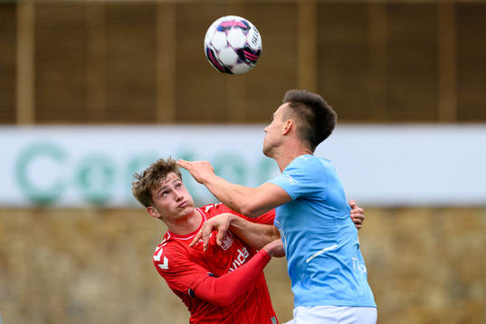 Jacob Andersen of Aarhus and Jonas Knudsen of Malmö FF