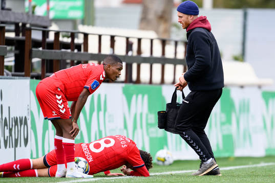 Mikael Anderson of Aarhus in pain