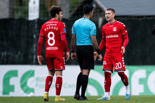 Mikkel Duelund of Aarhus reacts