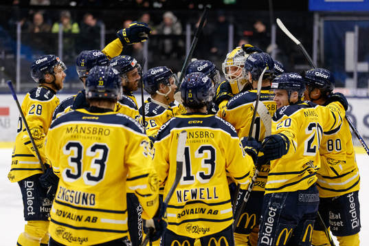 Södertäljes spelare och målvakt Nikita Tolopilo jublar