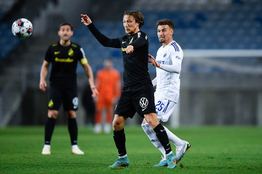 Axel Björnström of AIK and Jordan Larsson of FC Copenhagen