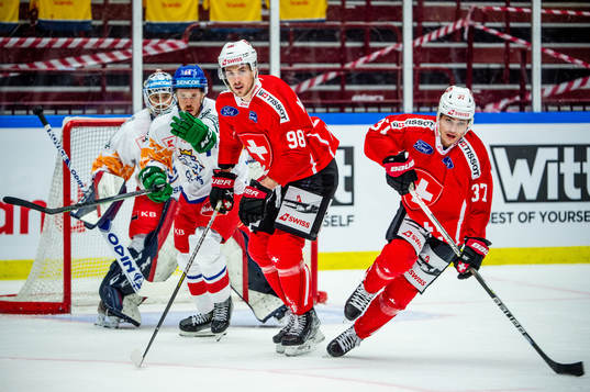 Marco Miranda, Sandro Schmid of Switzerland and goaltender