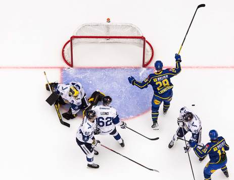 Anton Bengtsson of Sweden scores the 3-0 goal and celebrate