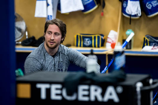 Leksands Justin Glenn Kloos innan ishockeymatchen i SHL