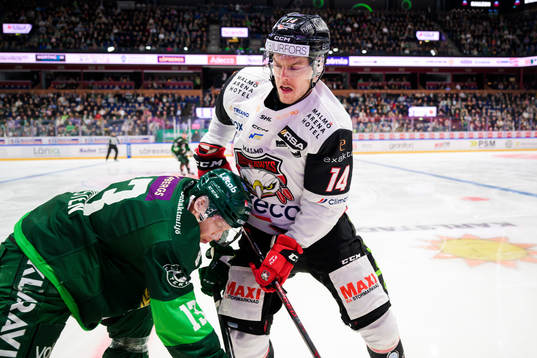 Färjestads Daniel Viksten och Malmö Redhawks Carl-Johan