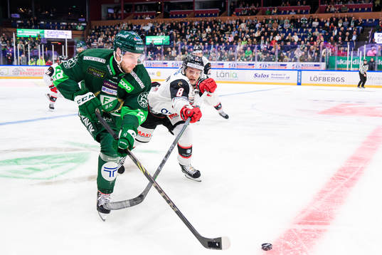 Färjestads Per Åslund och Malmö Redhawks Johan Olofsson