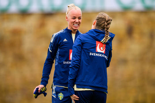 Caroline Seger and Filippa Angeldahl of the Swedish women's