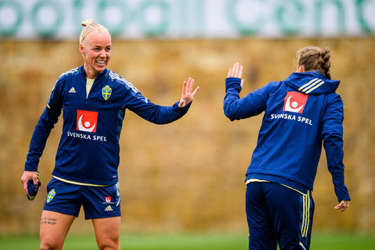 Caroline Seger and Filippa Angeldahl of the Swedish women's