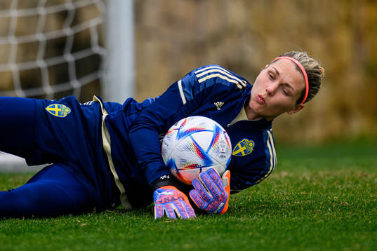 Goalkeeper Jennifer Falk of the Swedish women's national