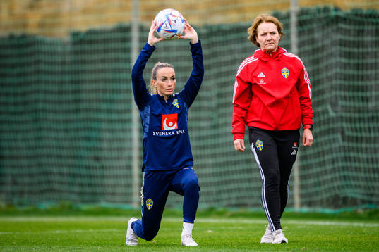 Kosovare Asllani and physiotherapist Annica Näsmark of the