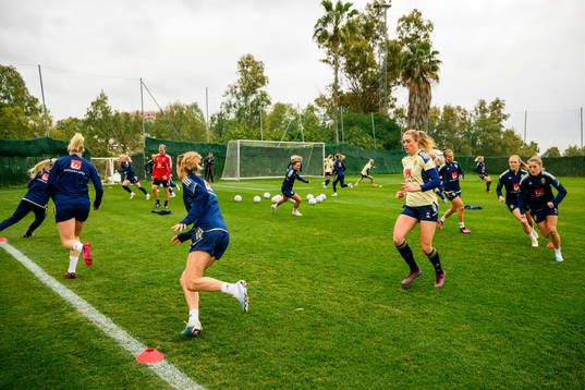 Players of the Swedish women's national football team warm