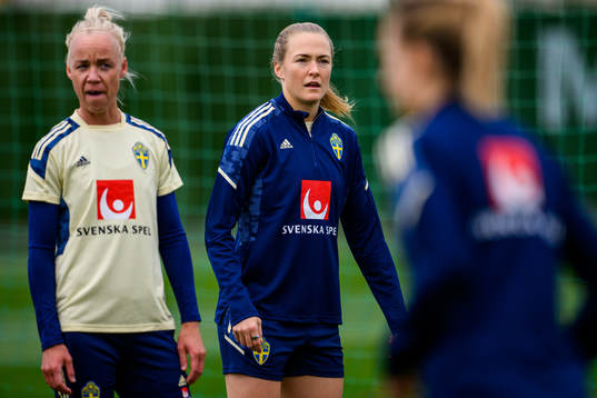 Caroline Seger and Magdalena Eriksson of the Swedish
