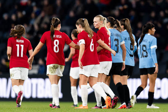 Karina Sævik of Norway celebrates the 0-1 goal