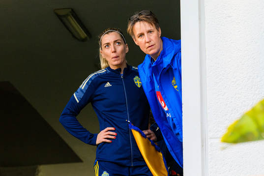 Linda Sembrant and equipment manager Jessica Karlsson of