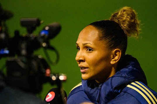 Madelen Janogy of Sweden is interviewed by the media