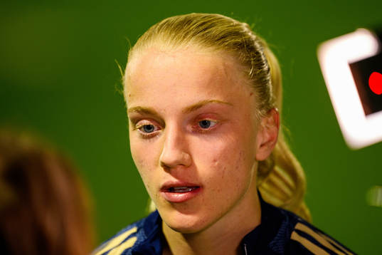 Anna Sandberg of Sweden is interviewed by the media