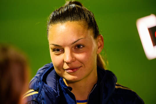 Johanna Rytting Kaneryd of Sweden is interviewed by the