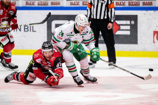 Malmö Redhawks Emil Sylvegård och Rögles Marco Kasper
