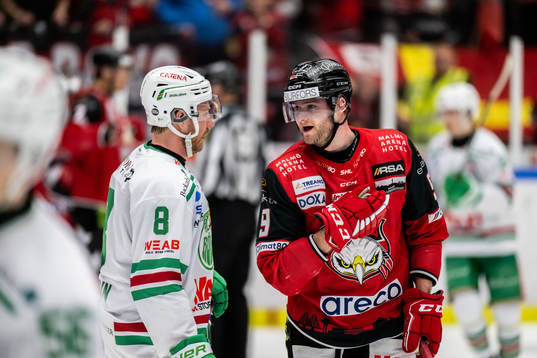 Rögles Linus Sandin och Malmö Redhawks Kim Rosdahl