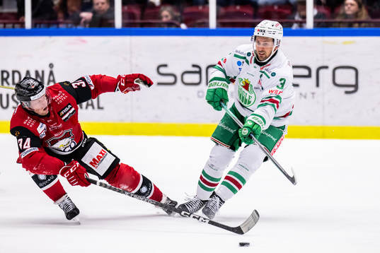 Malmö Redhawks Carl Söderberg och Rögles Michael Kapla