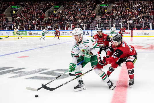 Rögles Linus Sandin och Malmö Redhawks Joakim Ryan